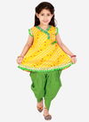 Yellow And Green Colour KID1 Mira Frilly Festive Wear Sleeves Peplum Top with Dhoti Girls Collection K22DG188YE